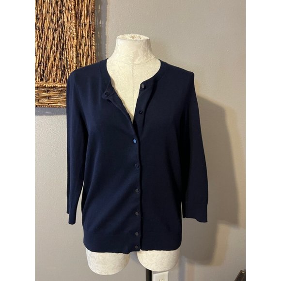 Talbots Sweaters - Talbots Womens Cardigan Sweater Navy Blue Medium Pima Cotton  Classic